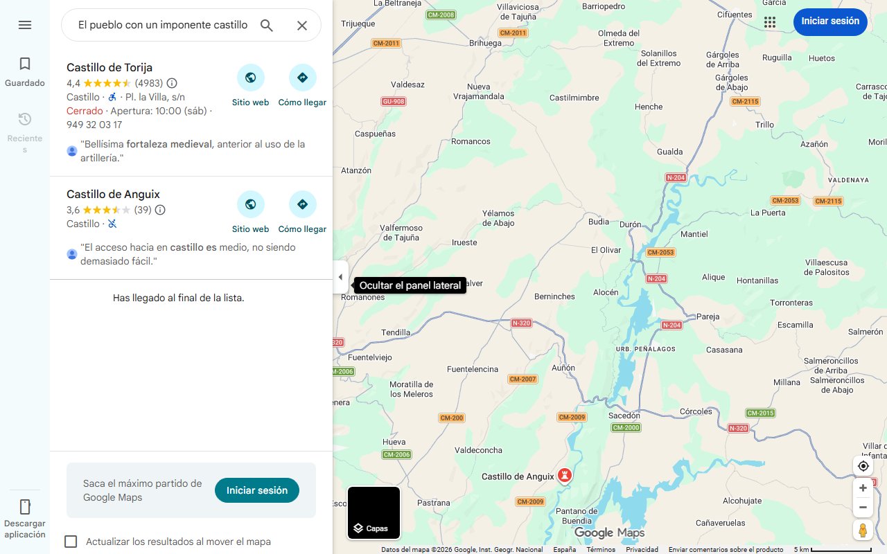 Mapa de El pueblo con un imponente castillo medieval cuya fortaleza es guardiana de La Alcarria