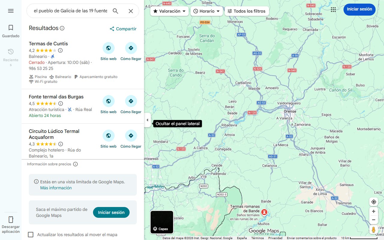Mapa de Este es el pueblo de Galicia de las 19 fuentes termales que cautivó a un miembro de la realeza