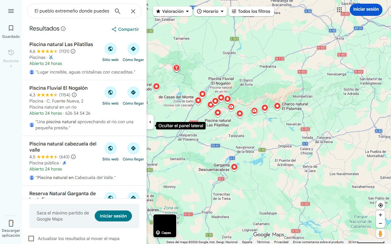 Mapa de El pueblo extremeño donde puedes bañarte en tres piscinas naturales y comer junto al río | Hoy