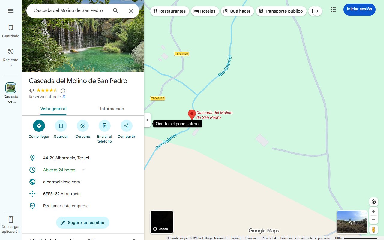 Mapa de El pueblo fronterizo de Teruel que esta lleno de piscinas naturales cristalinas