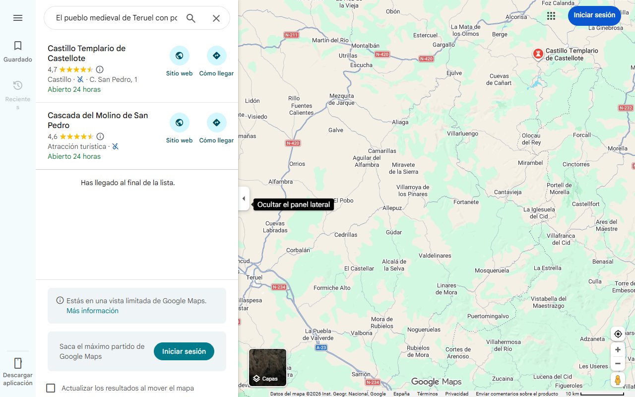 Mapa de El pueblo medieval de Teruel con pozas secretas y vestigios de los caballeros templarios