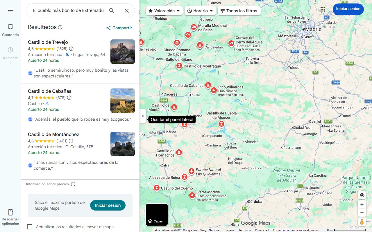 Mapa de El pueblo más bonito de Extremadura que está rodeado de castillos, sierras, ríos y paisajes espectaculares