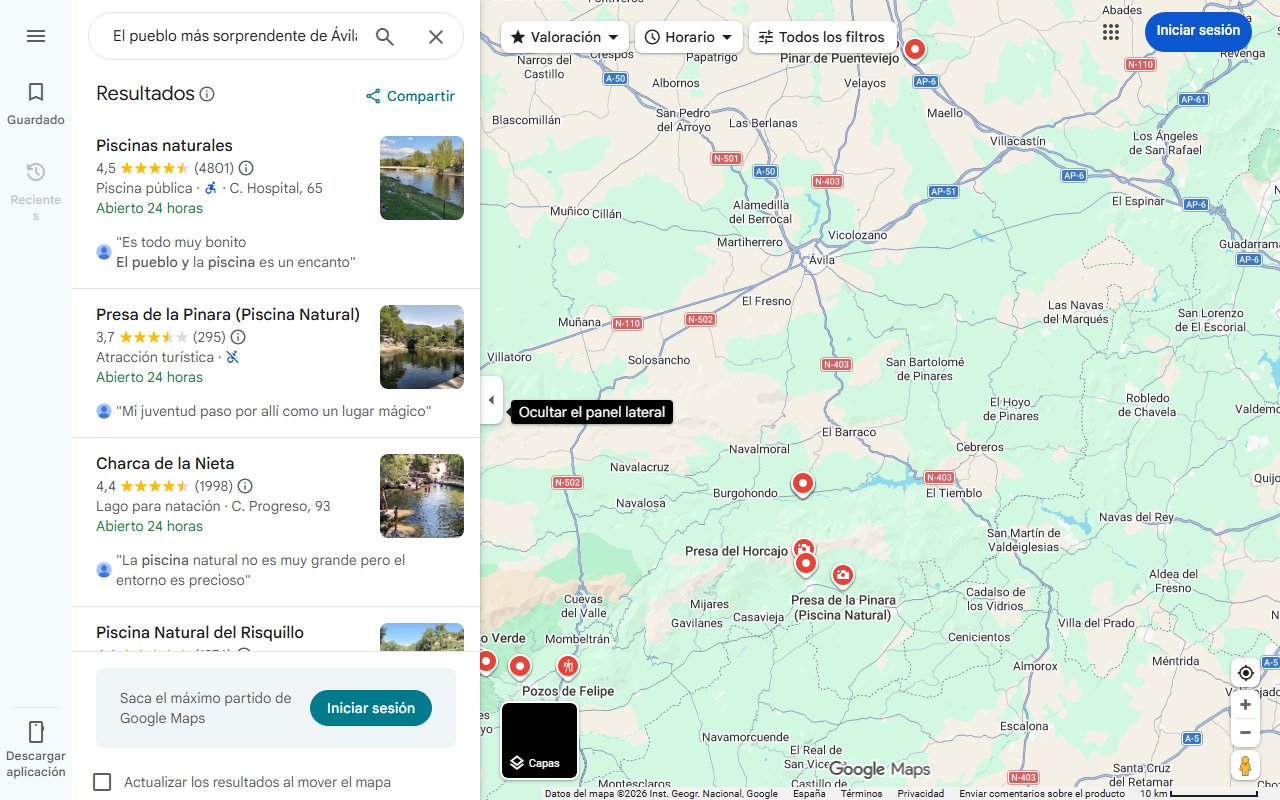 Mapa de El pueblo más sorprendente de Ávila está atravesado por un río y tiene unas impresionantes piscinas naturales