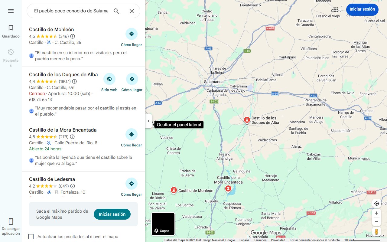 Mapa de El pueblo poco conocido de Salamanca con uno de los castillos más bonitos de la provincia