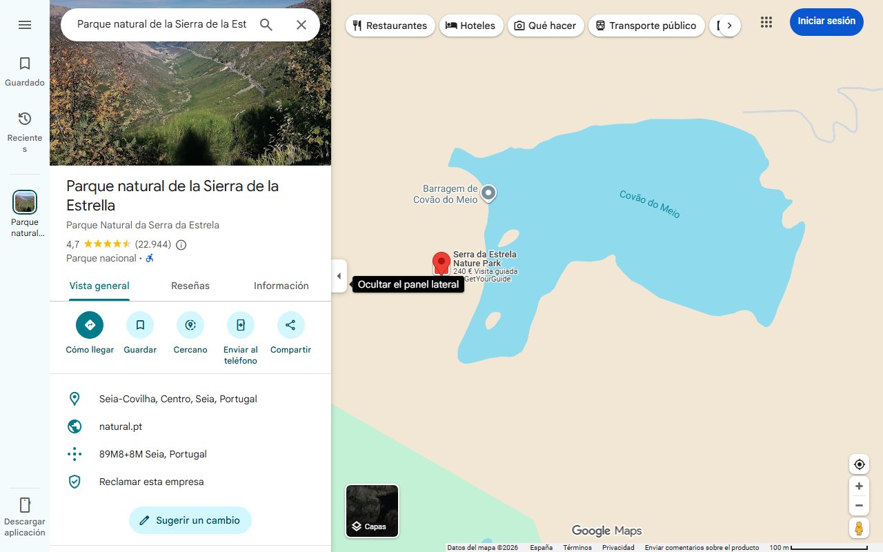 Mapa de El pueblo portugués que está en un Parque Natural y cuenta con cascadas y piscinas naturales en plena Serra da Estrela