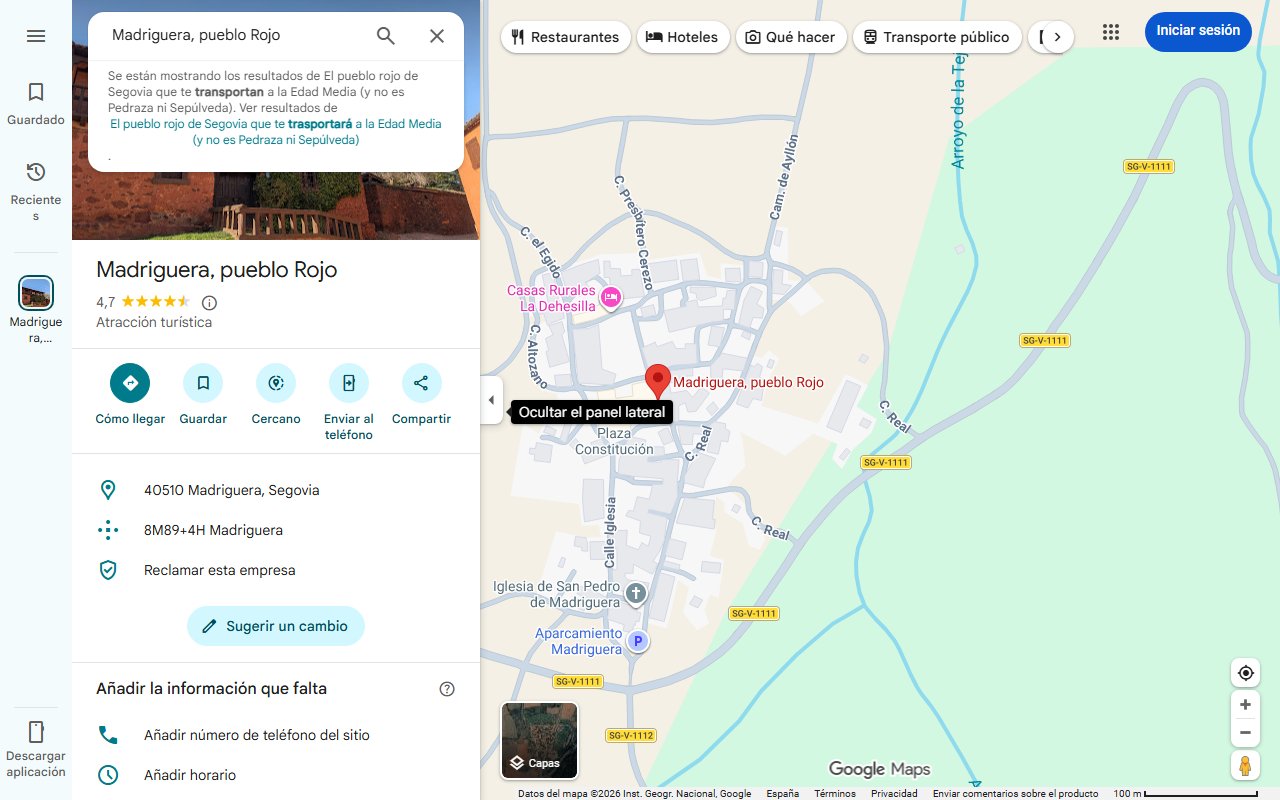 Mapa de El pueblo rojo de Segovia que te trasportará a la Edad Media (y no es Pedraza ni Sepúlveda)