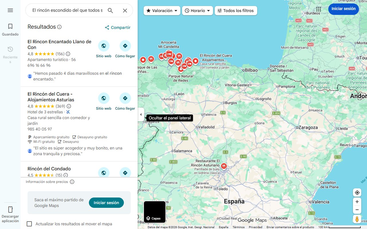 Mapa de El rincón escondido del que todos se enamoran en Asturias: río, parrilla, trampolín, cascada y bosque