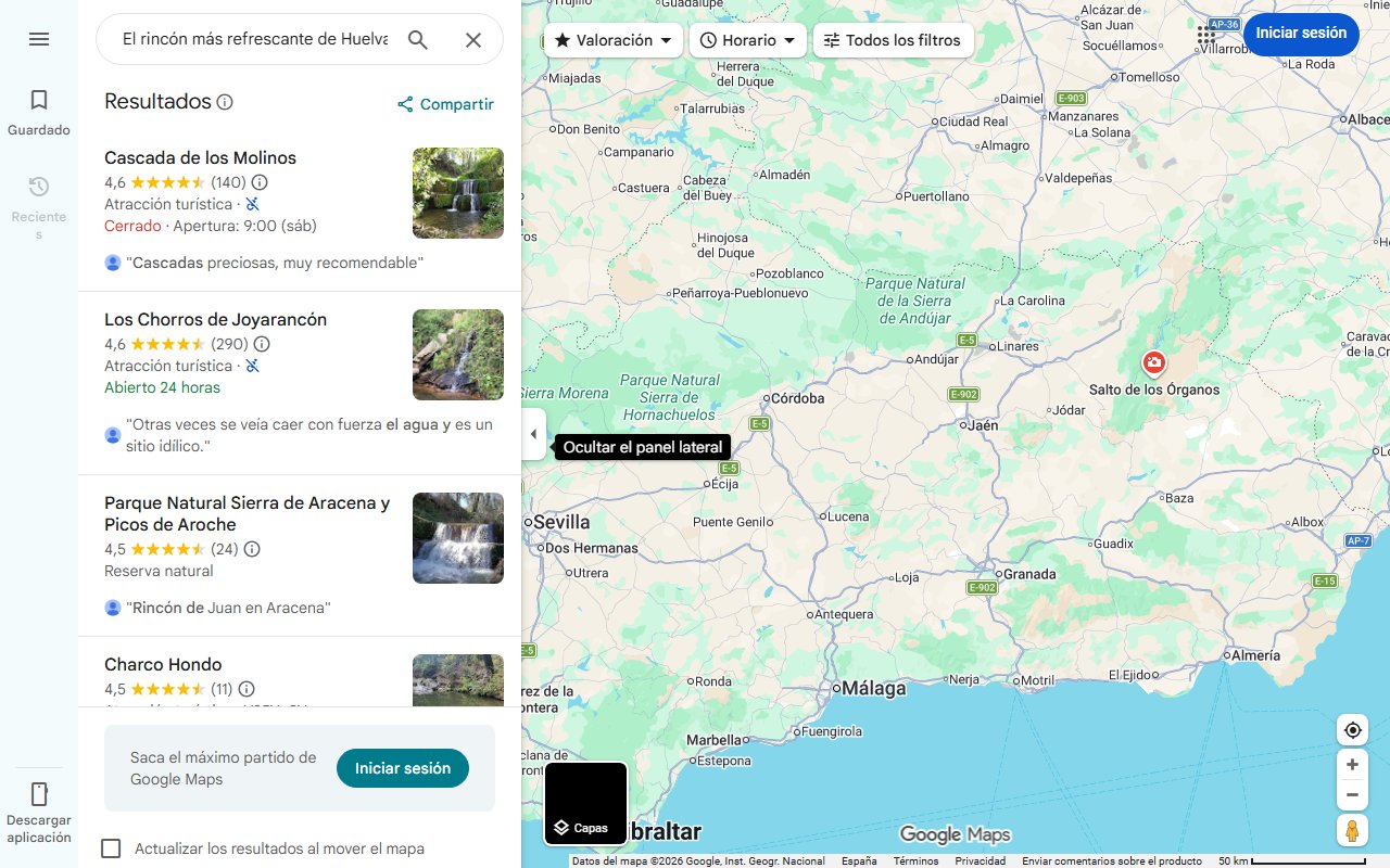 Mapa de El rincón más refrescante de Huelva lleno de cascadas, pozas y aguas cristalinas donde podrás darte un chapuzón