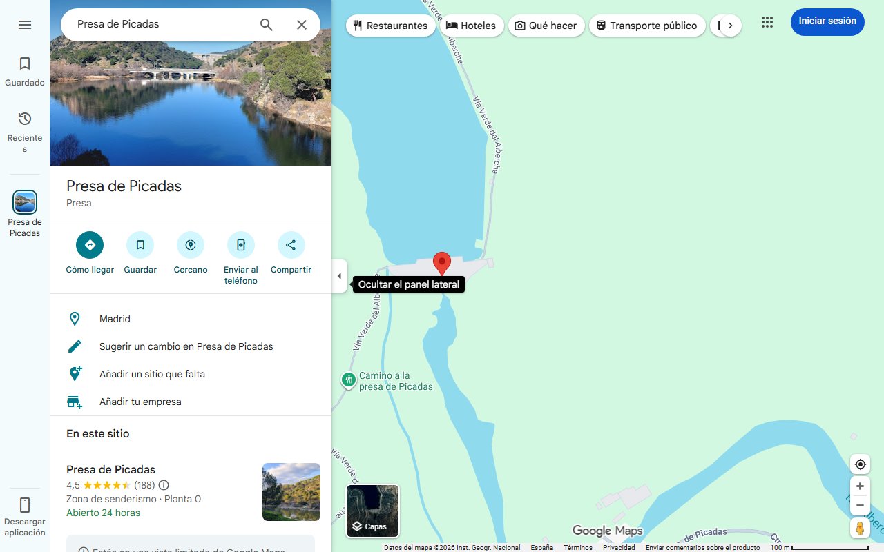 Mapa de Embalse de Picadas, Pelayos de la Presa.