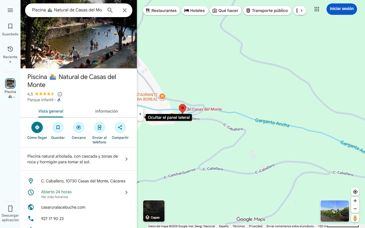 Mapa de Esta piscina natural en Cáceres es un oasis entre montañas y apenas tiene turistas