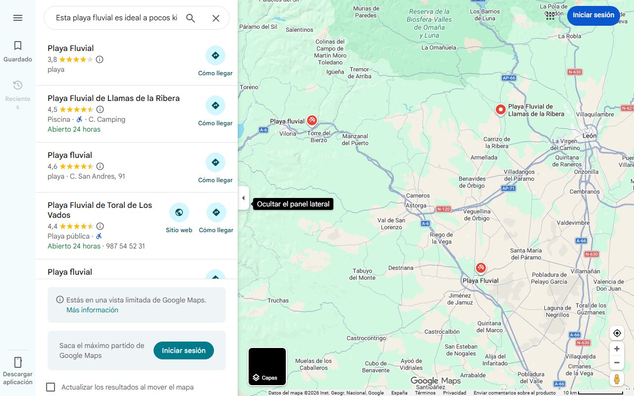 Mapa de Esta playa fluvial es ideal a pocos kilómetros de León capital