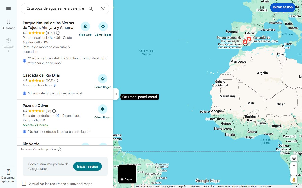 Mapa de Esta poza de agua esmeralda entre montañas está a una hora de Granada: perfecta para escapar del calor