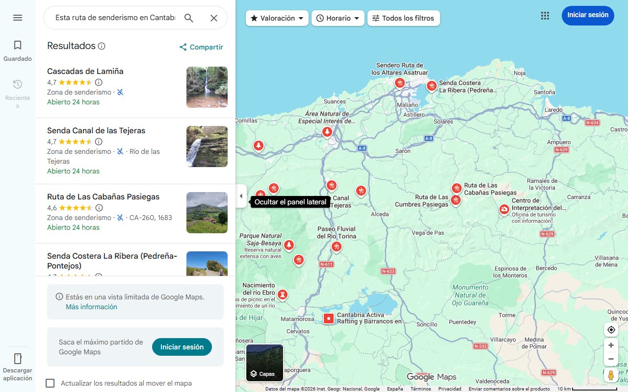 Mapa de Esta ruta de senderismo en Cantabria apta para principiantes atraviesa cuevas, pasarelas y termina en una cascada