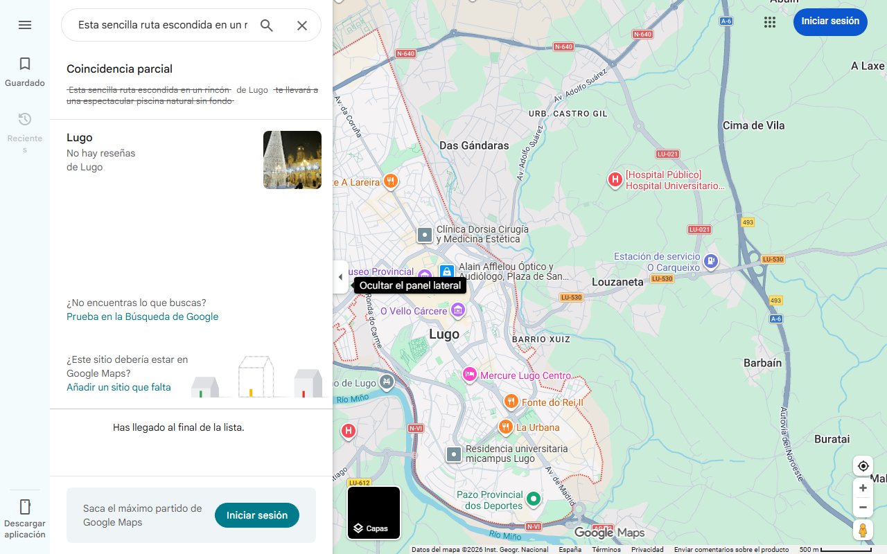 Mapa de Esta sencilla ruta escondida en un rincón de Lugo te llevará a una espectacular piscina natural sin fondo
