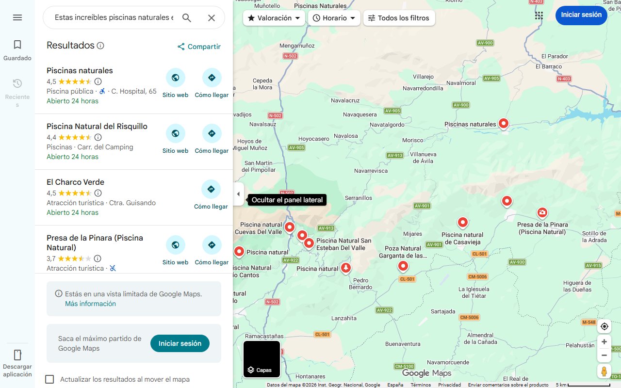 Mapa de Estas increíbles piscinas naturales están en uno de los pueblos más bonitos de Ávila, pero pocos las conocen