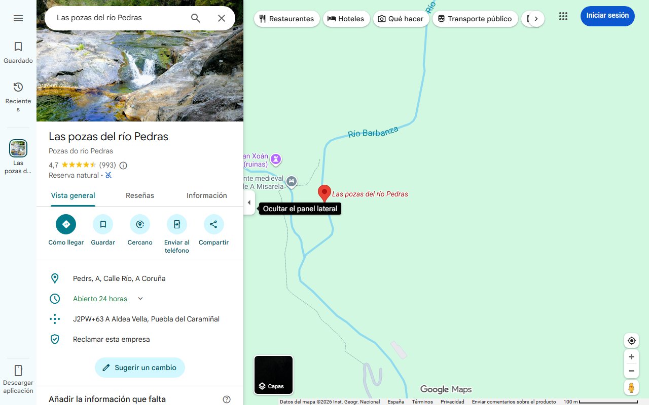Mapa de Estas piscinas naturales de Pontevedra han fascinado a National Geographic por sus aguas «esmeralda» y su espectacular entorno