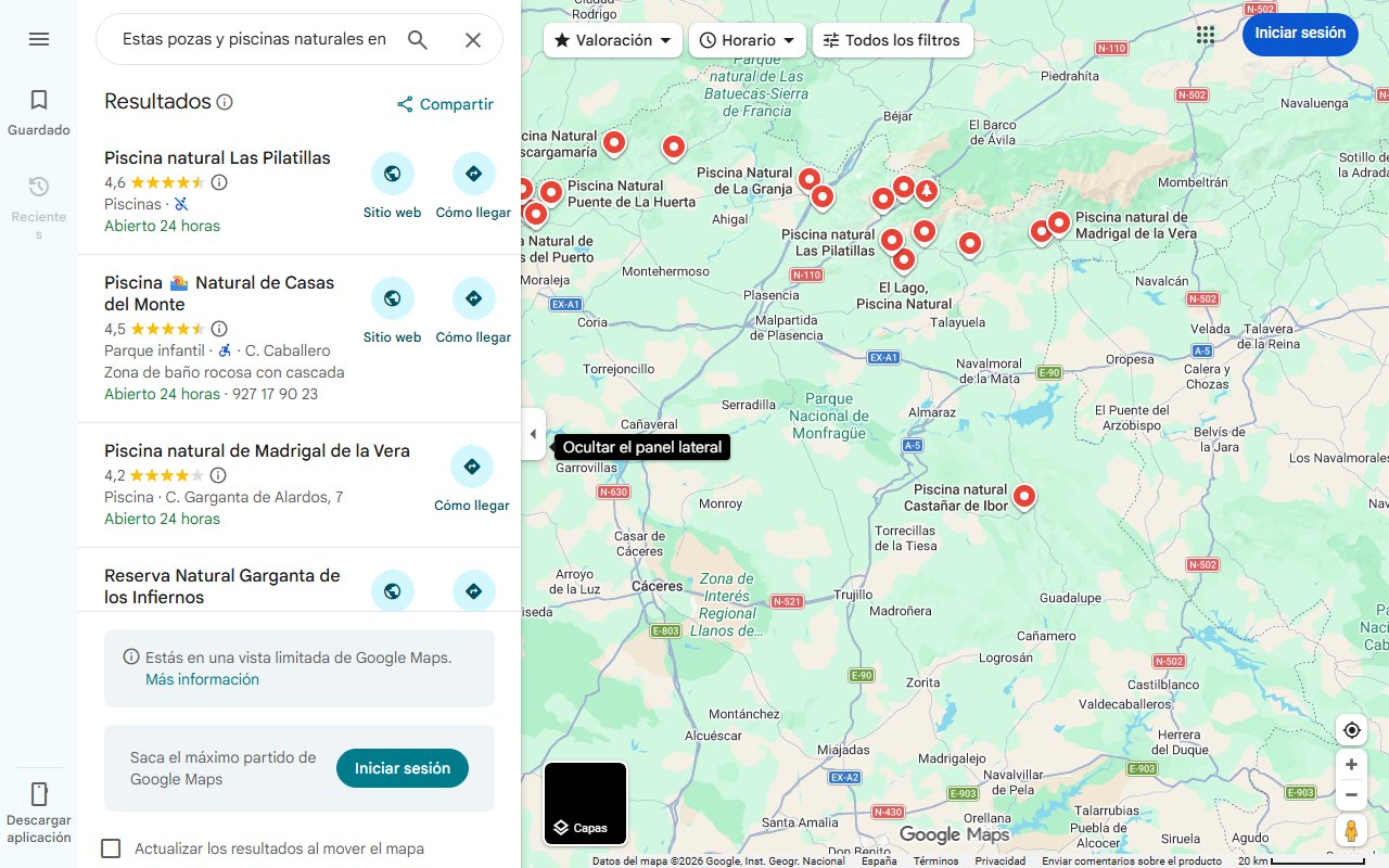 Mapa de Estas pozas y piscinas naturales en Extremadura son ideales para refrescarse y huir del calor