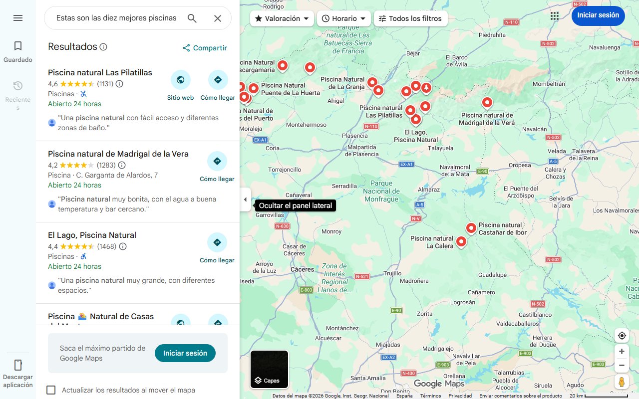 Mapa de Estas son las diez mejores piscinas naturales de Extremadura