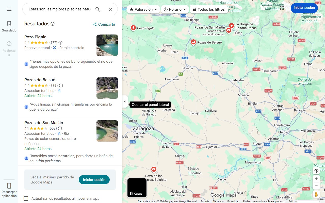 Mapa de Estas son las mejores piscinas naturales de Aragón según la revista Viajar