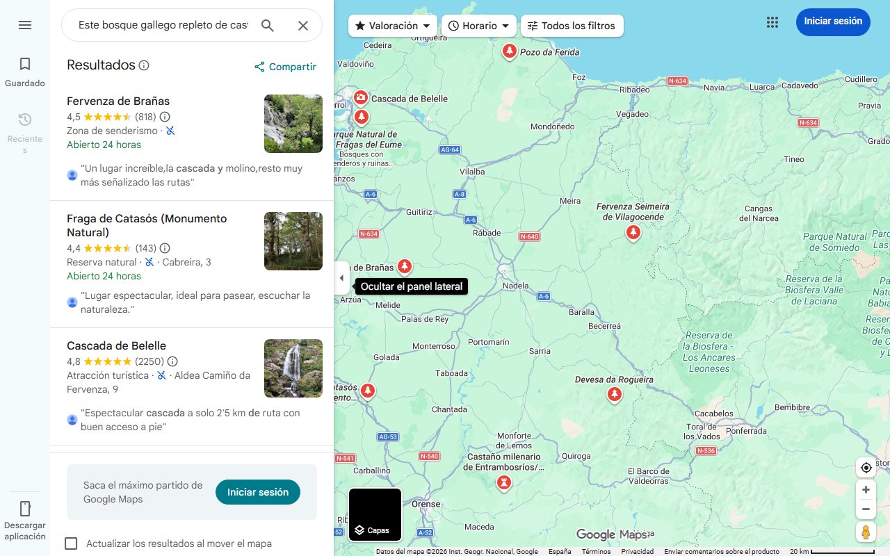 Mapa de Este bosque gallego repleto de castaños y robles culmina en una de las cascadas más bonitas de Galicia: a 1 hora de A Coruña