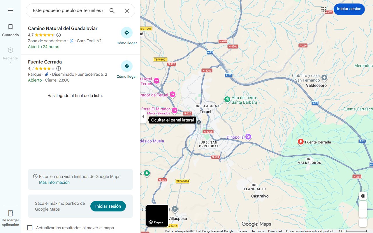 Mapa de Este pequeño pueblo de Teruel es un refugio contra el calor: las cascadas y piscinas naturales que lo rodean