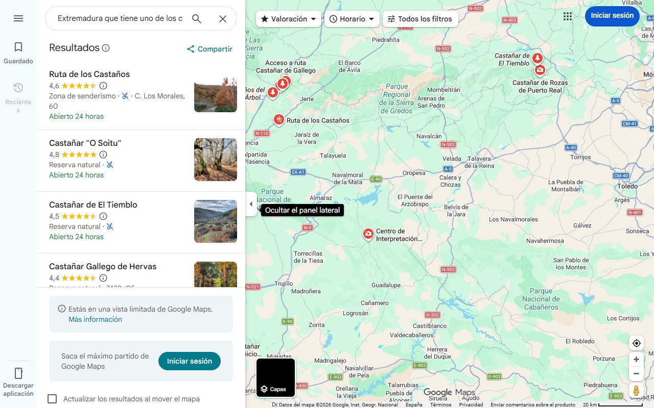 Mapa de El pueblo de Extremadura que tiene uno de los castañares más desconocidos de España: perfecto para una escapada en otoño