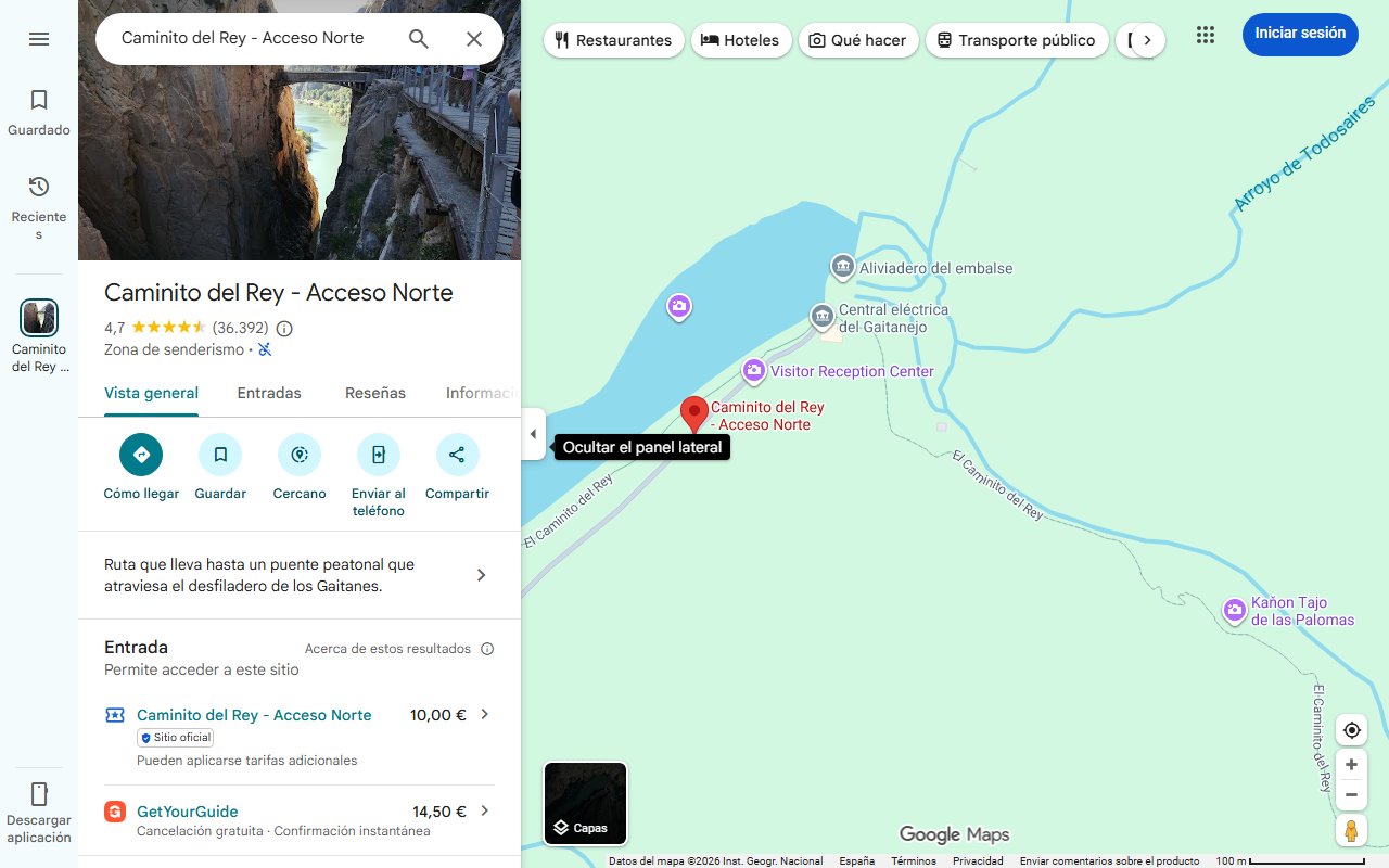 Mapa de El pueblo de Granada que cuenta con su propio 'Caminito de la reina' y es totalmente gratuito