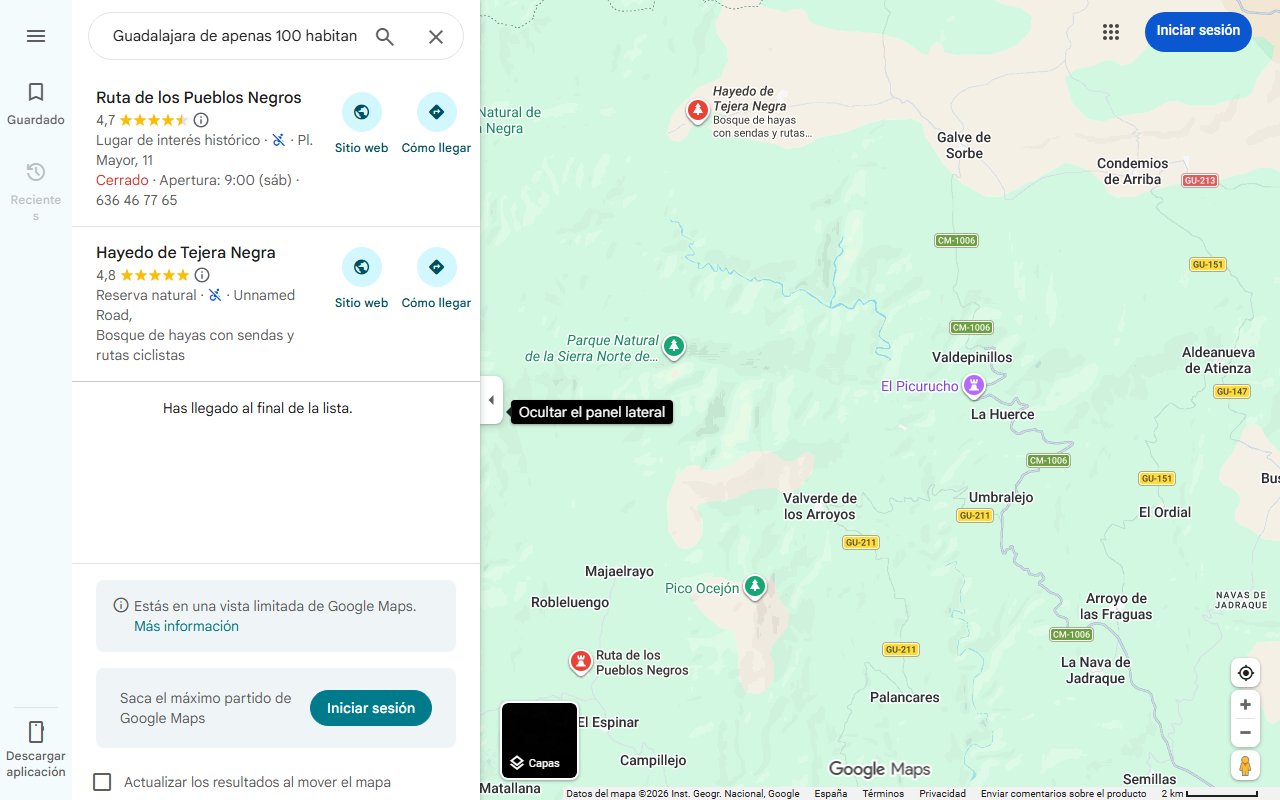 Mapa de El pueblo de Guadalajara de apenas 100 habitantes con arquitectura negra y rutas de senderismo