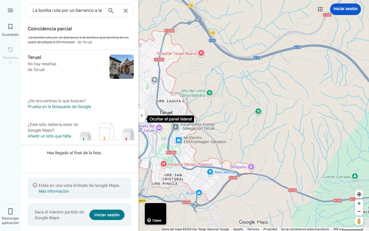 Mapa de La bonita ruta por un barranco a la sombra que termina en un oasis de playas a 20 minutos de Teruel