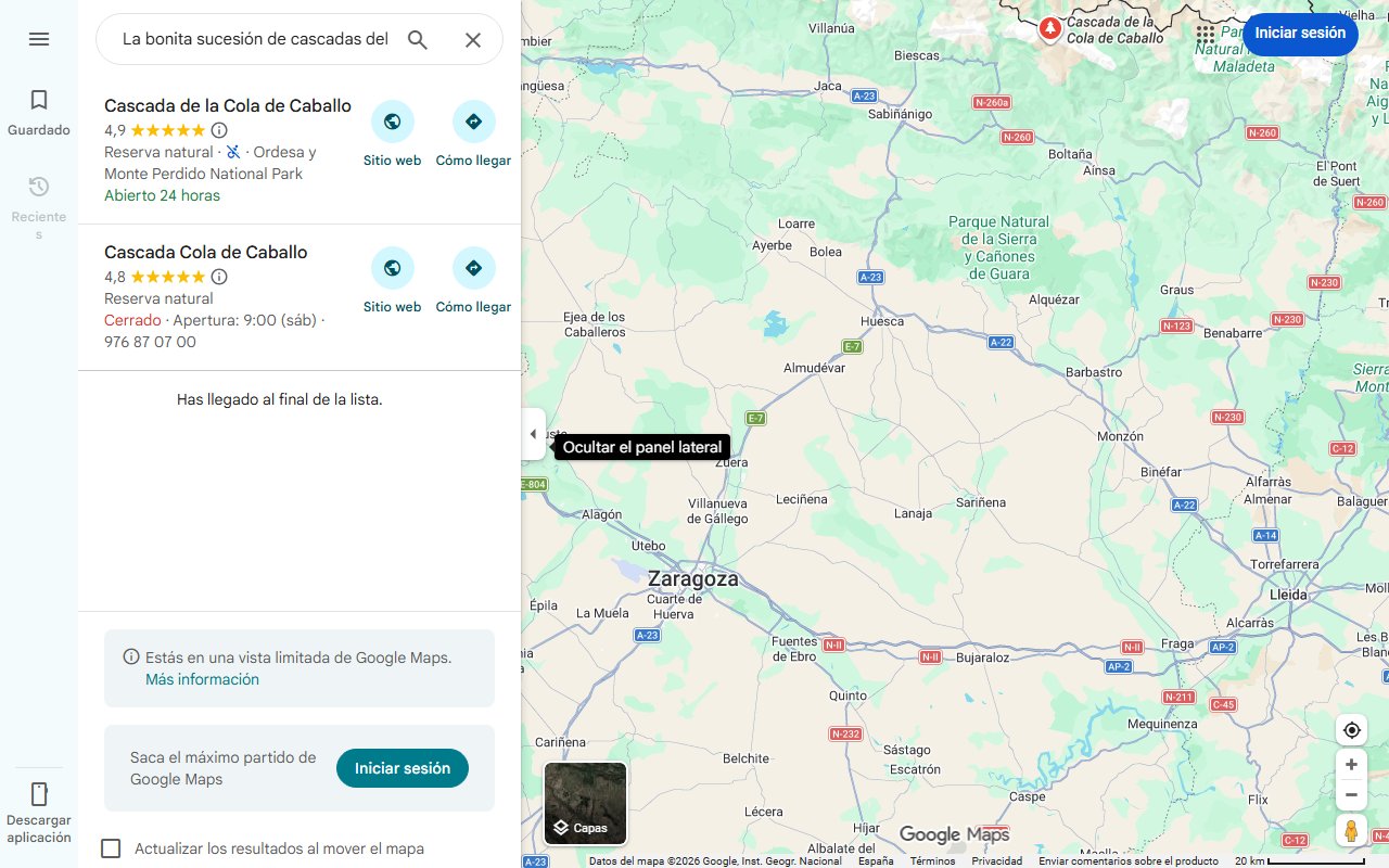 Mapa de La bonita sucesión de cascadas del Pirineo aragonés para descubrir sí o sí antes de llegar a la Cola de Caballo