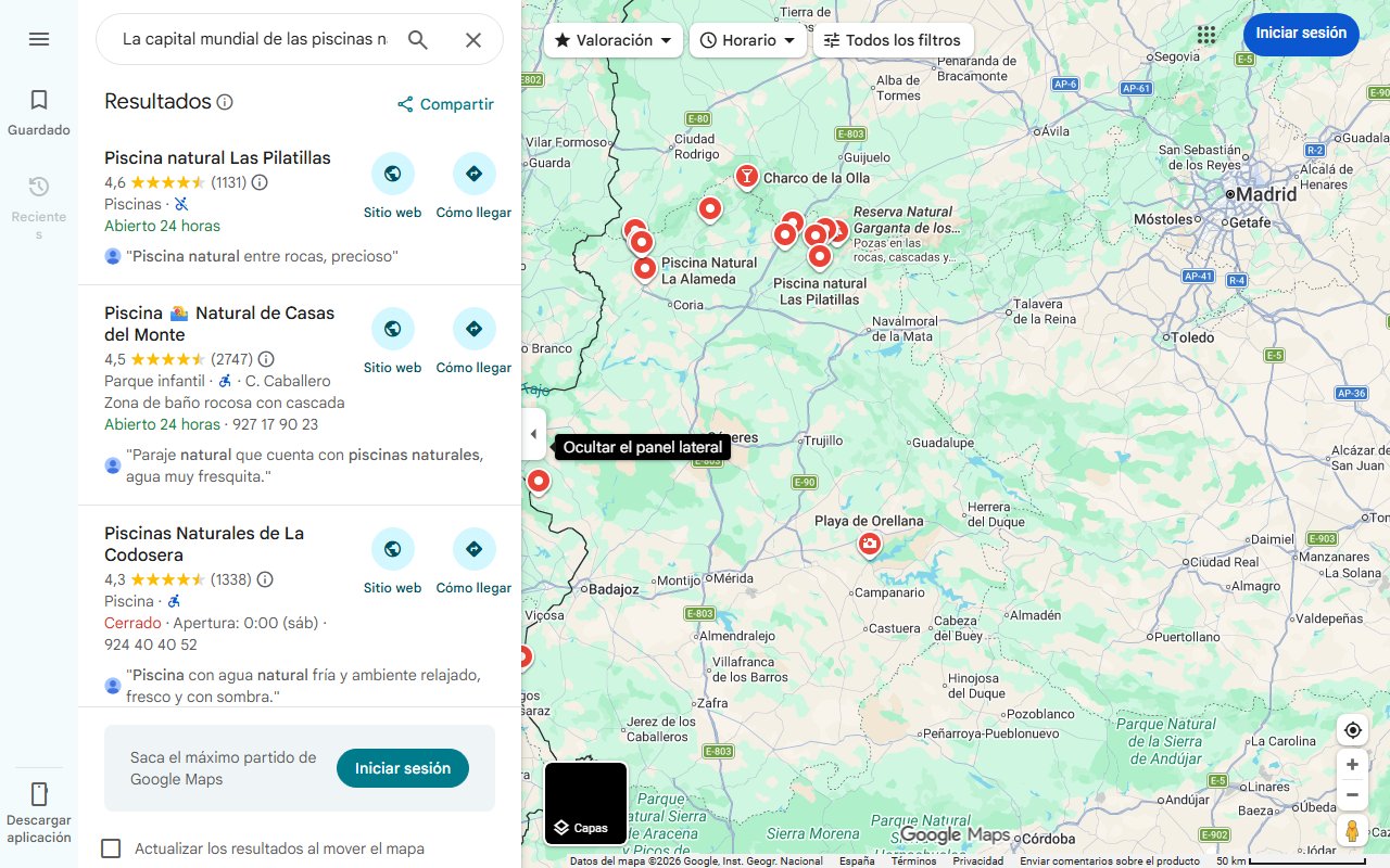 Mapa de La capital mundial de las piscinas naturales, al lado de Extremadura
