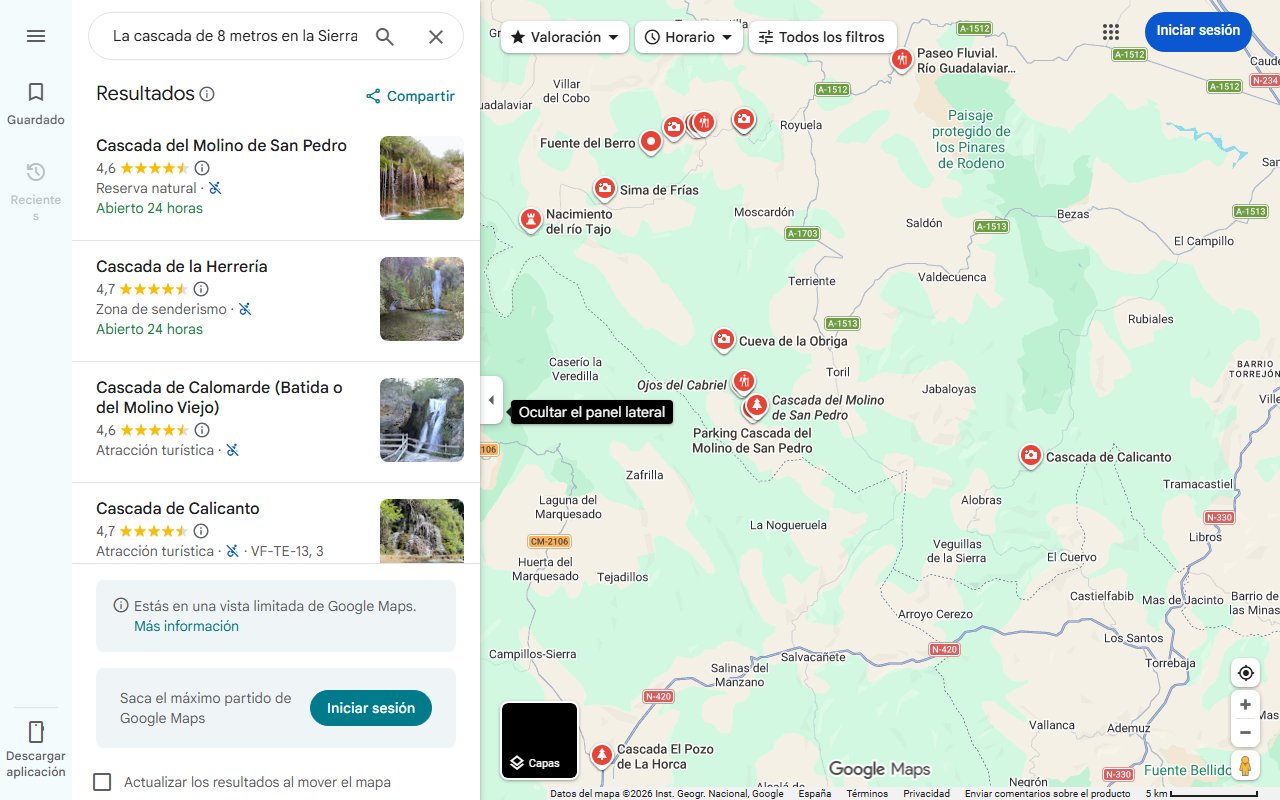 Mapa de La cascada de 8 metros en la Sierra de Albarracín ideal para visitar en familia
