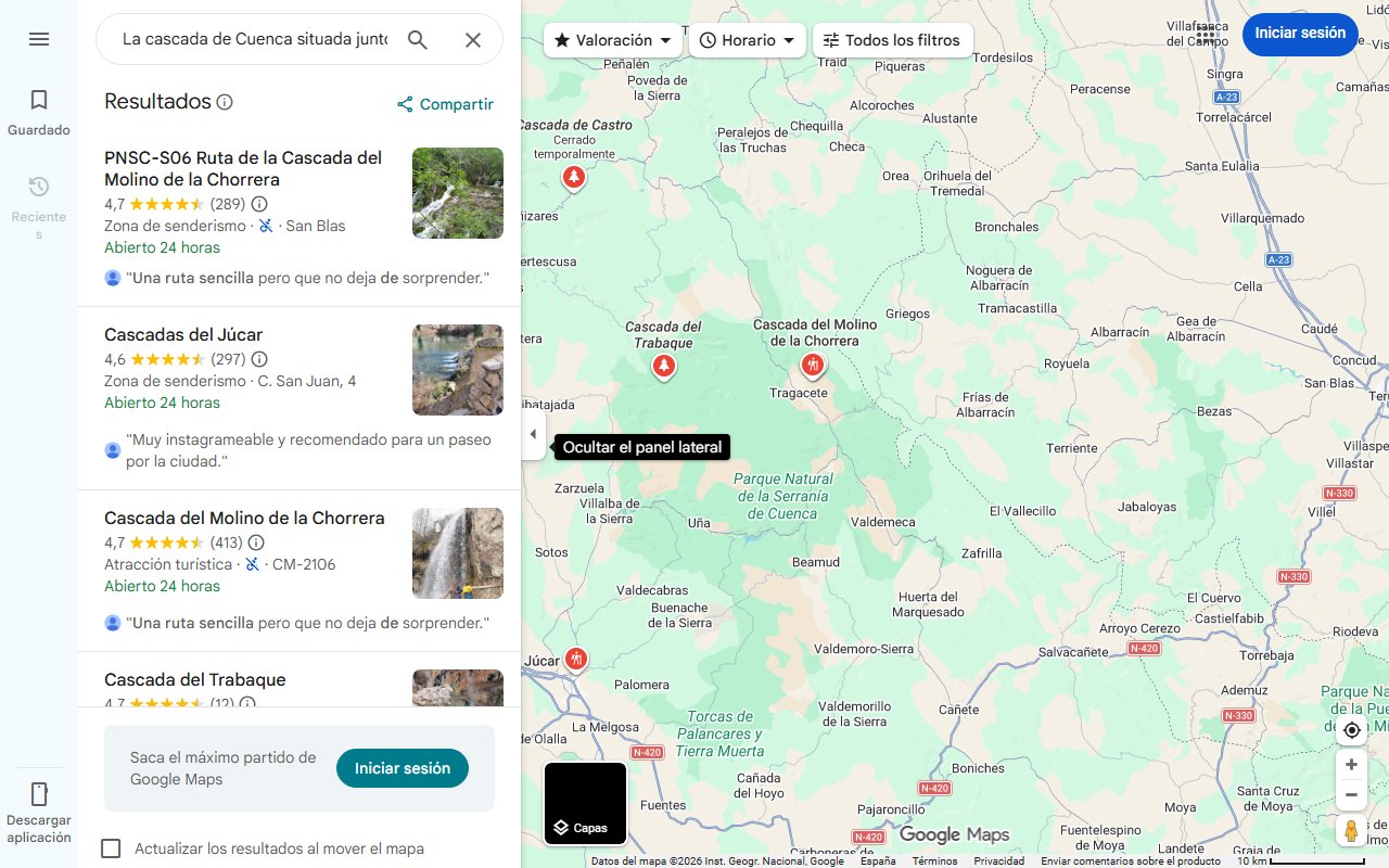 Mapa de La cascada de Cuenca situada junto a una ermita del siglo XVI y a la que se llega por una sencilla ruta de senderismo