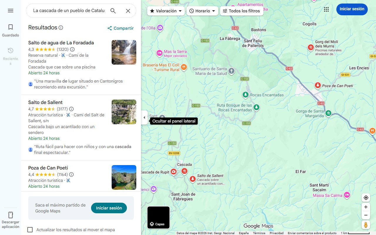 Mapa de La cascada de un pueblo de Cataluña que 