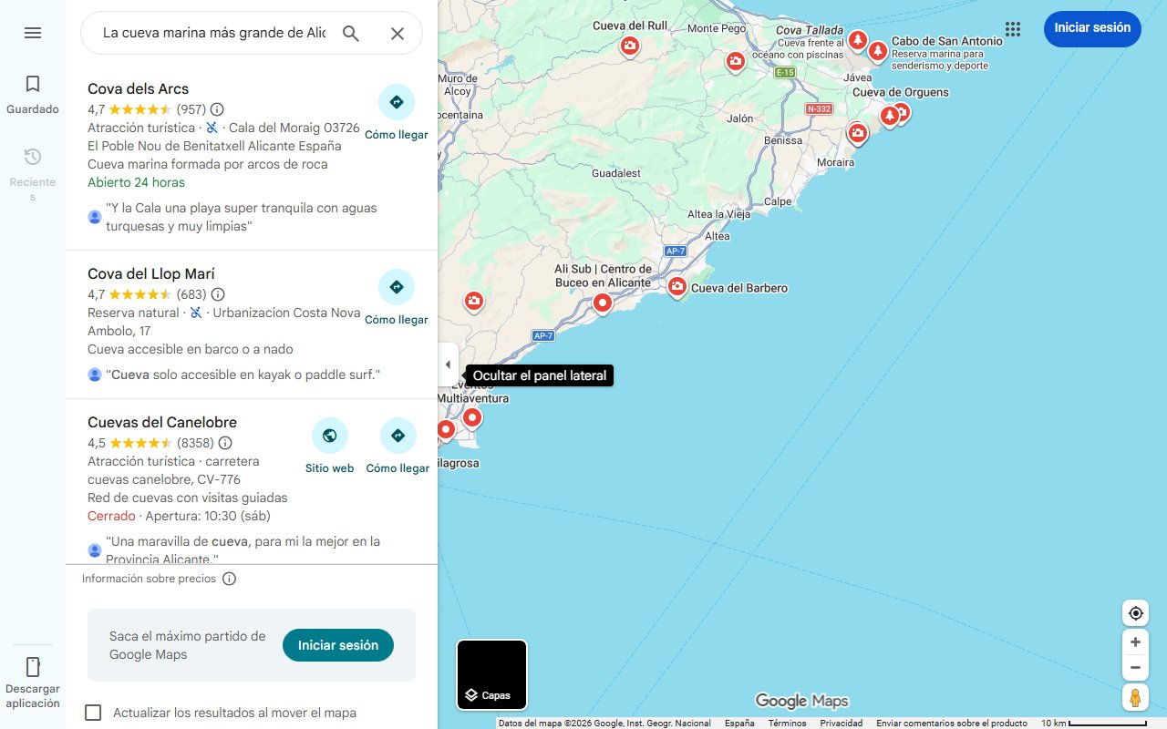 Mapa de La cueva marina más grande de Alicante para disfrutar este verano: 