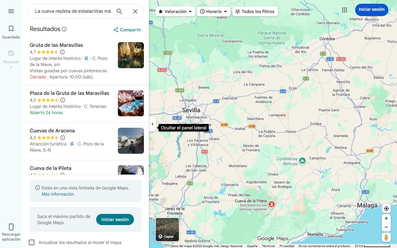 Mapa de La cueva repleta de estalactitas más espectacular de España está en Andalucía (y no es la Gruta de las Maravillas)