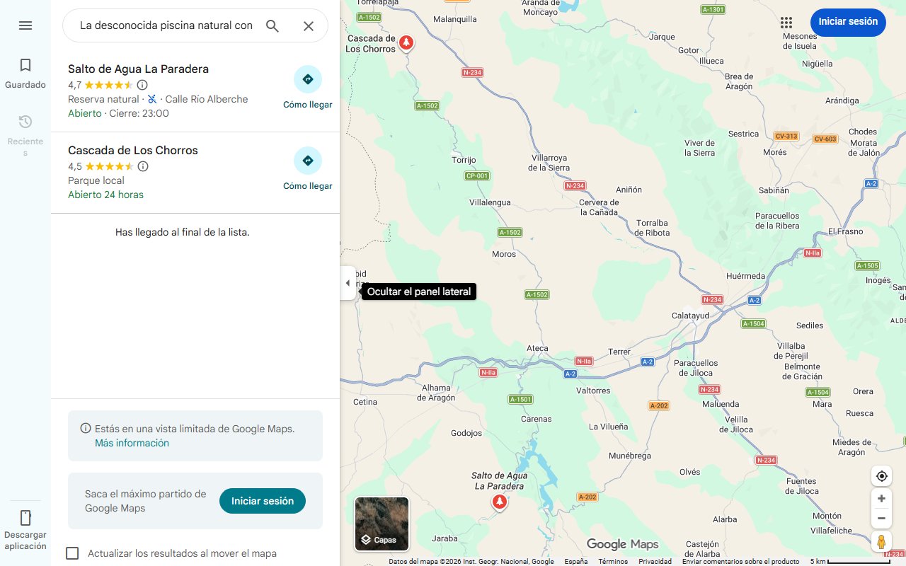 Mapa de La desconocida piscina natural con cascada a menos de una hora de Zaragoza