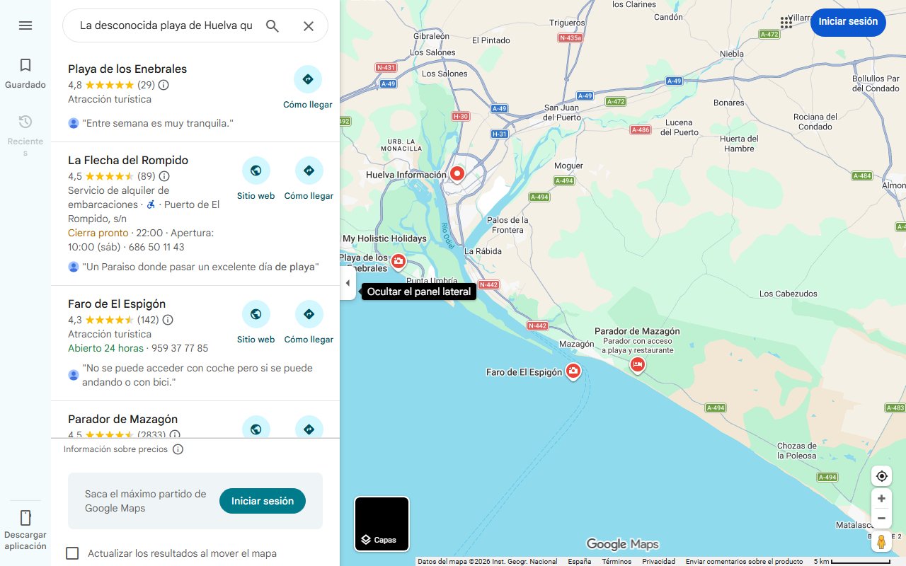 Mapa de La desconocida playa de Huelva que es un remanso de tranquilidad: Vacía de turistas y a la que solo van locales