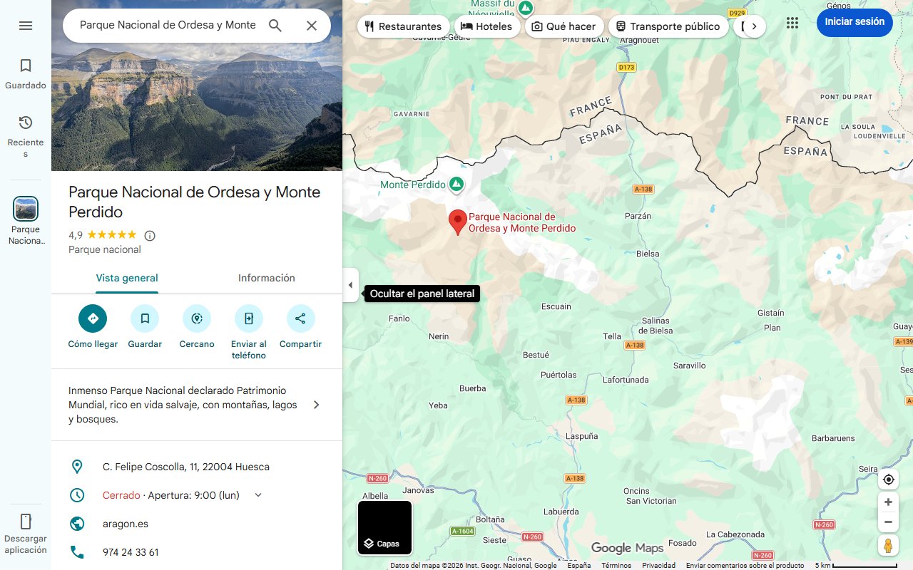 Mapa de La espectacular cascada de 200 metros poco conocida que hay que visitar en el Parque Nacional de Ordesa