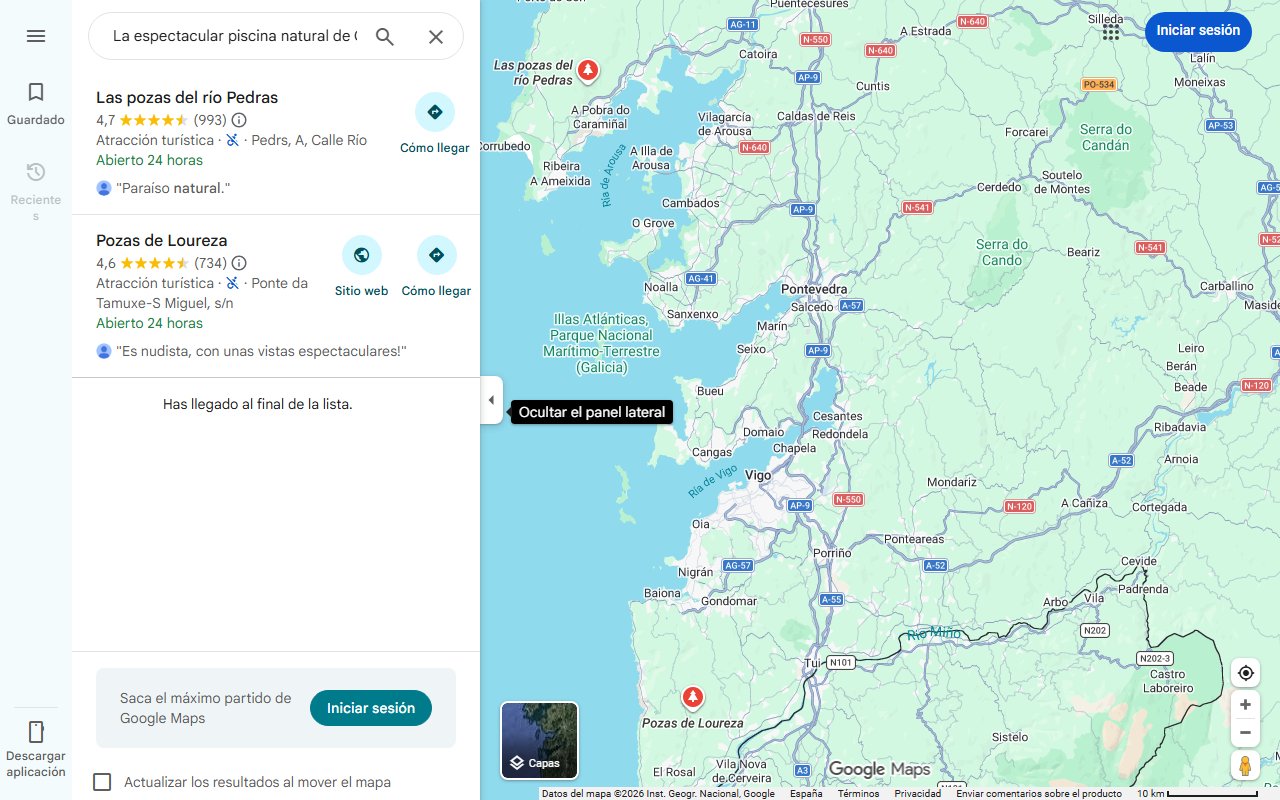 Mapa de La espectacular piscina natural de Galicia a los pies de una cascada que esconde una curiosa leyenda