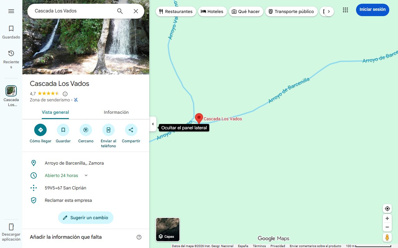 Mapa de La espectacular ruta de senderismo en medio de un bosque de Zamora con una cascada de 45 metros de altura