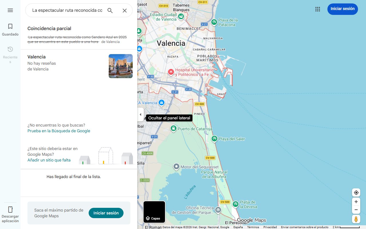 Mapa de La espectacular ruta reconocida como Sendero Azul en 2025 que se encuentra en este pueblo a una hora de Valencia