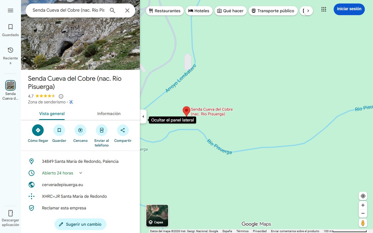 Mapa de La espectacular ruta senderista hasta la cueva que lleva al origen del río Pisuerga