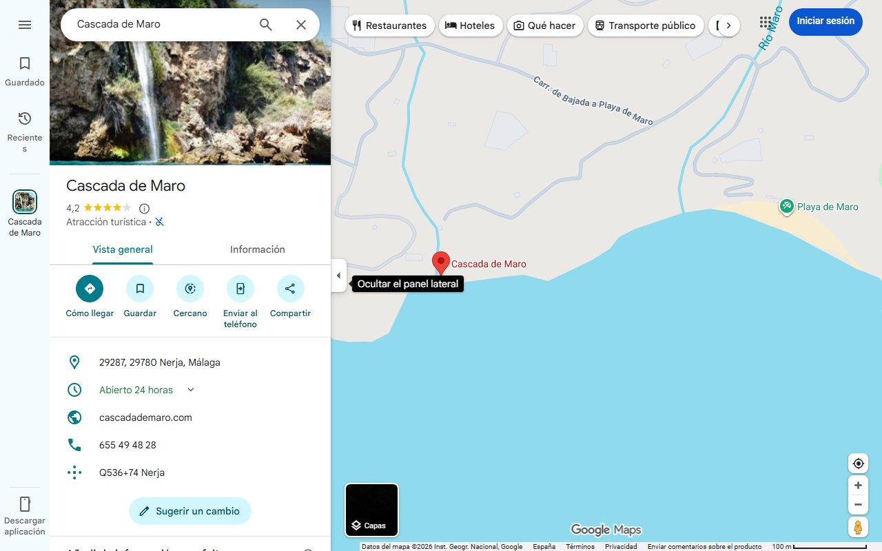 Mapa de La impresionante cascada secreta de Málaga a lo que solo se puede llegar por este sendero o por las playas de Nerja