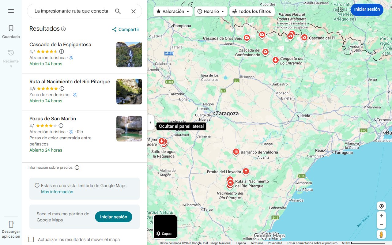 Mapa de La impresionante ruta que conecta cascadas, ermitas y vistas inolvidables en Aragón