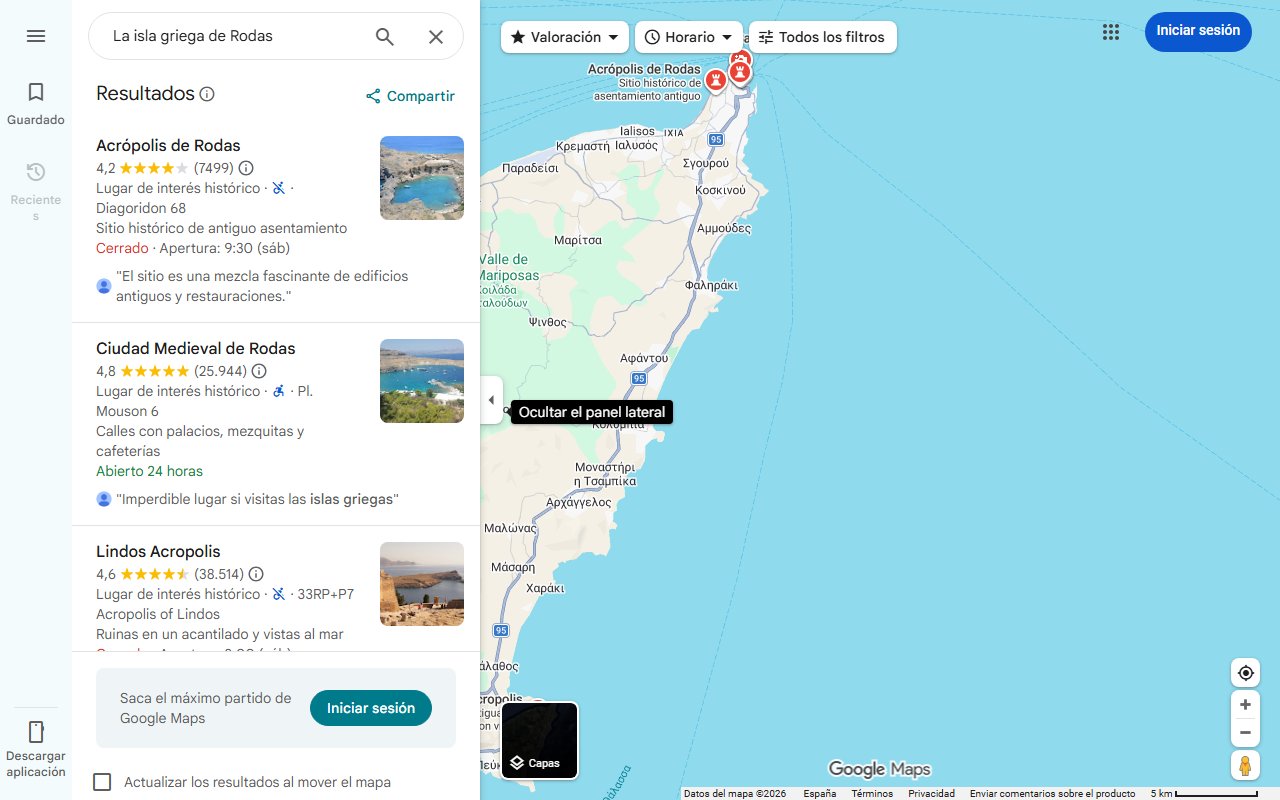 Mapa de La isla griega de Rodas: destino turístico que mezcla la historia, arquitectura y belleza natural