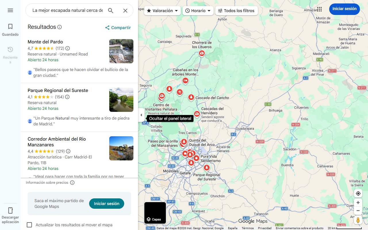 Mapa de La mejor escapada natural cerca de Madrid capital: una ruta con bosques, arroyos, paisajes encantadores y rincones naturales escondidos
