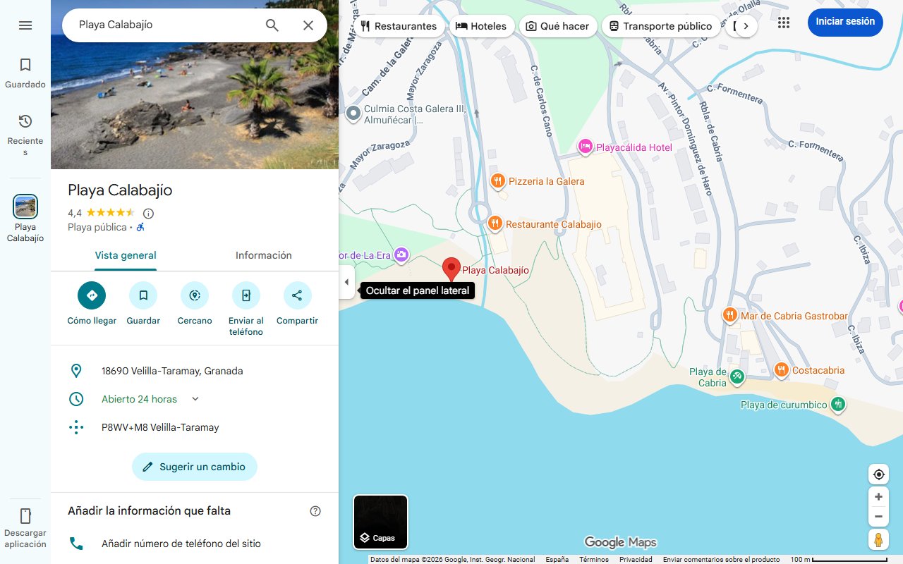 Mapa de La pequeña cala salvaje de Granada poco conocida y que merece una postal