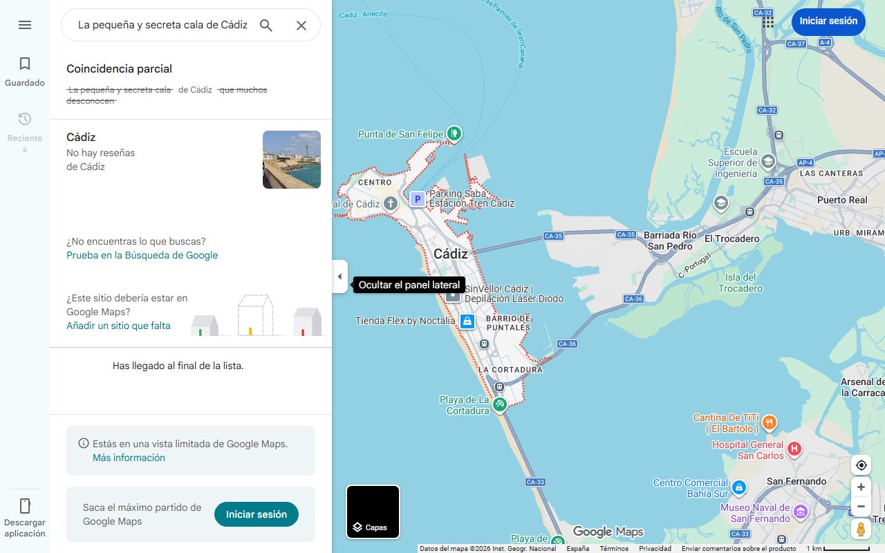 Mapa de La pequeña y secreta cala de Cádiz que muchos desconocen: tiene aguas cristalinas y está rodeada de acantilados