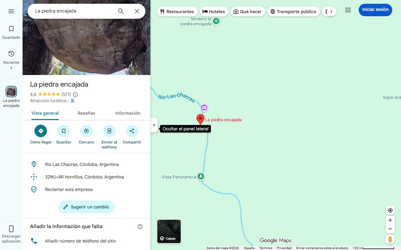 Mapa de La piedra encajada: uno de los mejores lugares para hacer senderismo en Córdoba